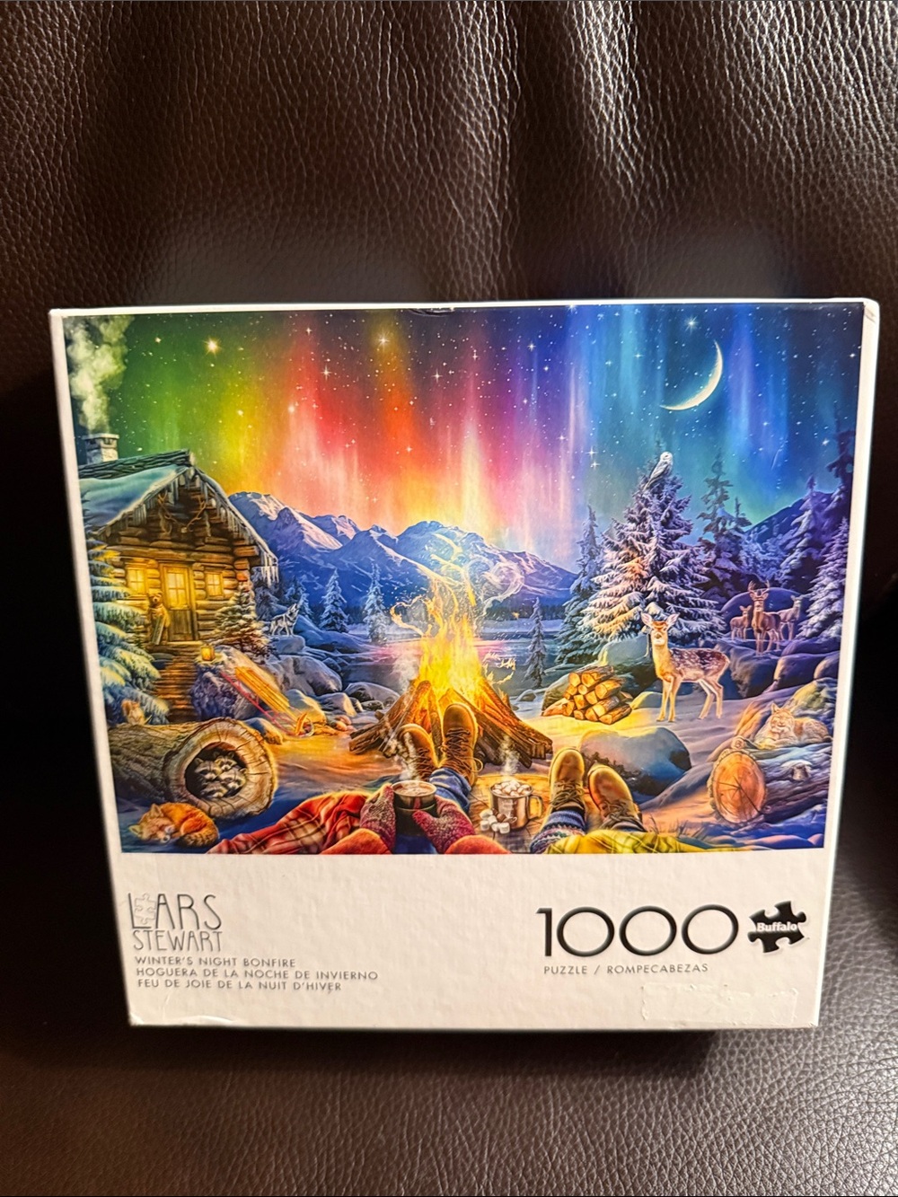 Lars Stewart winters night bonfire 1000 piece jigsaw puzzle with poster like new